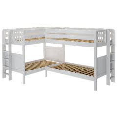 Solid Hardwood Corner Bunk Bed w Ladders on End - Modular Design - Panel - 66" H - Twin/Twin plus Twin/Twin - White