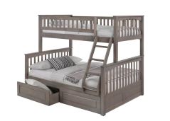 Duncan Bunk Bed with 2 Drawers, Bedside Tray - Twin over Full - Grey
