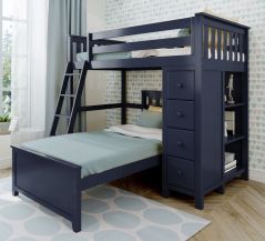 Solid Wood Loft Bed Storage and Platform Bed, All in One Design, Twin, Blue