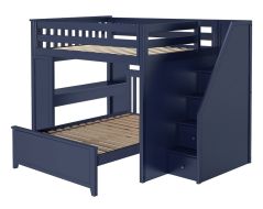 Solid Wood Loft Bed w Desk, Platform Bed and Staircase, All in One Design, Full over Full size, Blue