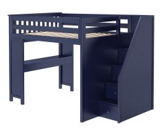 Solid wood Loft bed with Desk and Staircase - All in One Design - full size. Blue color. Fulham Bed. by Bunk Beds Canada of Vancouver.