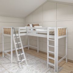 Solid Hardwood Corner Loft Bed w Ladders, id HIGHRISE-WN. Modular Design, by Bunk Beds Canada, selling solid wood beds since 2003.