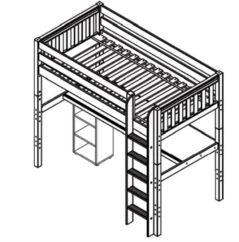 Solid Hardwood Loft Bed w Vertical Ladder, Long Desk and Bookcase - Modular Design - Panel - 71" H - Twin - White