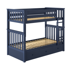 Solid Wood Bunk Bed w Trundle, All In One Design, Twin over Twin size, Blue