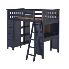 Solid Wood Loft Bed Storage w Desk, All in One Design, Twin size, Blue