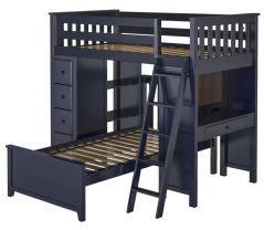 Solid Wood Loft Bed Storage w Desk and Platform Bed, All in One Design, Twin size, Blue