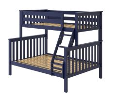 Solid Wood Bunk Bed w Angle Ladder, All In One Design, Twin over Full size, Blue