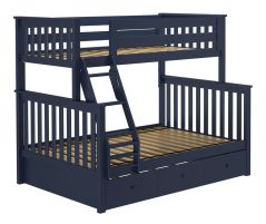 Solid Wood Bunk Bed w Trundle, All In One Design, Twin over Full size, Blue