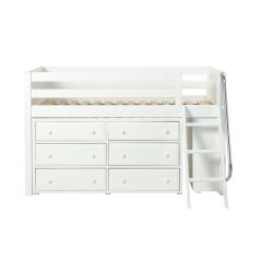 Solid Hardwood Storage Loft Bed - Angle Ladder, Dresser, Bookcase - Modular Design - Panel - 51" H - Twin - White