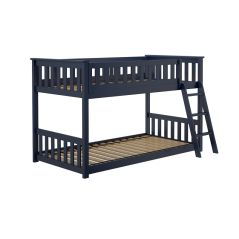 Solid Wood Bunk Bed w Angle Ladder - One Box Design - Twin over Twin - Blue