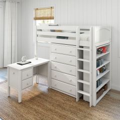 Solid Hardwood Storage Loft Bed - Vertical Ladder, Desk, Dresser, Bookcase - Modular Design - Panel - 71" H - Twin - White