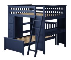 Solid Wood Loft Bed Storage w Desk and Platform Bed, All in One Design, Full size, Blue