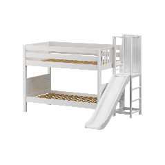 Solid Hardwood Bunk Bed w Slide Platform End - Modular Design - Panel - 61" H - Twin over Twin - White