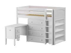 Solid Hardwood Storage Loft Bed - Vertical Ladder, Desk, Dresser, Bookcase - Modular Design - Panel - 61" H - Twin - White