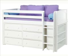 Solid Hardwood Storage Loft Bed - Vertical Ladder, Dresser, Bookcase - Modular Design - Panel - 51" H - Twin - White
