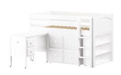 Solid Hardwood Storage Loft Bed - Vertical Ladder, Student Desk, Cube Unit, Bookcase - Modular Design - Panel - 51" H - Twin - White