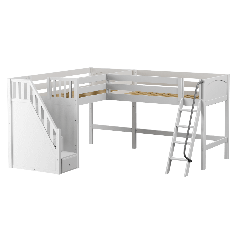 Solid Hardwood Corner Loft Bed w Ladder and Staircase