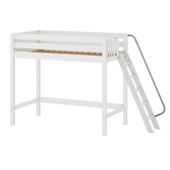 Solid Hardwood Loft Bed w Angle Ladder on End - Modular Design - Panel - 71" H - Twin - White