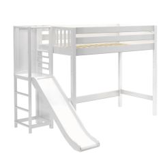 
Solid Hardwood Loft Bed w Slide Platform End - Modular Design - Panel - 71" H - Twin - White
