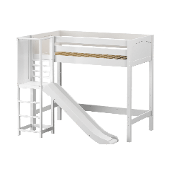 Solid Hardwood Loft Bed w Slide Platform Side - Modular Design - Panel - 71" H - Twin - White
