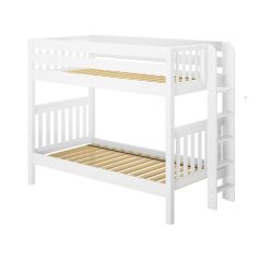 Solid Hardwood Bunk Bed w Vertical Ladder on End - Modular Design - Slatted - 66" H - Twin over Twin - White