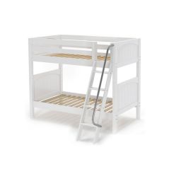 Solid Hardwood Bunk Bed w Angle Ladder - Modular Design - Panel - 66" H - Twin over Twin - White