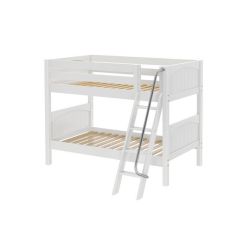 Solid Wood Bunk Bed w Angle Ladder - Modular Design - Panel - 61 inch Height - Twin over Twin - White Color