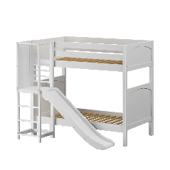 Solid Hardwood Bunk Bed w Slide Platform Side - Modular Design - Panel - 71" H - Twin over Twin - White