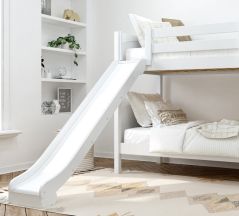 Solid Hardwood Bunk Bed w Slide and Vertical Ladder on End - Modular Design - Panel - 66" H - Twin over Twin - White