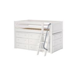 Solid Hardwood Storage Loft Bed - Angle Ladder, 2 Dressers - Modular Design - Panel - 51" H - Twin - White