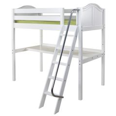 Solid Hardwood Loft Bed w Angle Ladder and Long Desk - Modular Design - Curved - 71" H - Twin - White