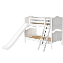 Solid Hardwood Bunk Bed w Angle Ladder and Slide - Modular Design - Curved - 61" H - Twin over Twin - White