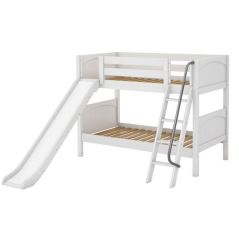 Solid Hardwood Bunk Bed w Angle Ladder and Slide - Modular Design - Panel - 61" H - Twin over Twin - White