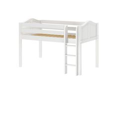 Solid Hardwood Loft Bed w Vertical Ladder - Modular Design - Curved - 51" H - Twin - White