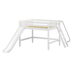 Solid Hardwood Loft Bed w Angle Ladder on End and Slide - Modular Design - Panel - 61" H - Twin - White