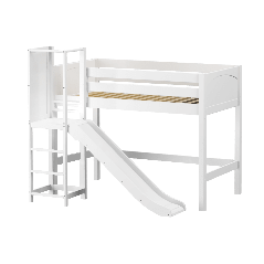 Solid Hardwood Loft Bed w Slide Platform Side - Modular Design - Panel - 61" H - Twin - White