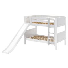 Solid Hardwood Bunk Bed w Vertical Ladder and Slide - Modular Design - Panel - 61" H - Twin over Twin - White