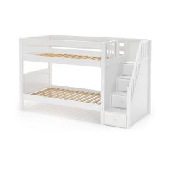 Solid Hardwood Bunk Bed w Staircase on End - Modular Design - Panel - 61" H - Twin over Twin - White