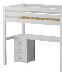 Solid Hardwood Loft Bed w Long Desk, Drawers Dresser and Vertical Ladder on End - Modular Design - Panel - 71" H - Twin - White