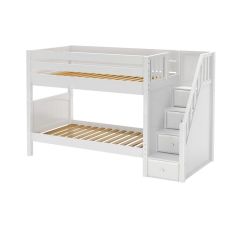Solid Hardwood Bunk Bed w Staircase on End - Modular Design - Panel - 66" H - Twin over Twin - White