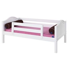 Solid Hardwood Daybed w Back and Front Guard Rail - Modular Design - Curved - 31" H - Twin - White