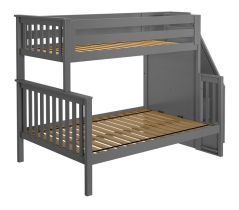 Solid Wood Bunk Bed w Staircase, All In One Design, Twin over Full size, Grey