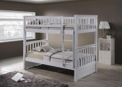 Duncan Bunk Bed, Single over Single in White Finish, Straight ladder, 70" Height, Solid Hardwood