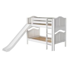 Solid Hardwood Bunk Bed w Vertical Ladder and Slide - Modular Design - Curved - 61" H - Twin over Twin - White