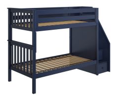 Solid Wood Bunk Bed w Staircase, All In One Design, Twin over Twin size, Blue