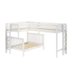 Solid Hardwood Corner Loft Bunk Bed w Ladders, 71 H. Modular Design. Holds 400 lb of weight per deck. For kids or adults.