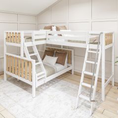 Solid Wood Corner Loft Bunk Bed w Ladders. Modular Design. Two Tone. Includes ladders, guard rails, and slats. Solid Hardwood slats. 