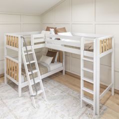 Solid Hardwood Corner Loft Bunk Bed w Ladders, id TRIO-WN. Modular Design, by Bunk Beds Canada, selling solid wood beds since 2003.