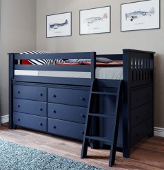 Solid Wood Loft Bed w Angle Ladder, 6 and 3 Drawers Dressers, All In One Design, Twin size, Blue