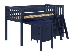 Solid Wood Loft Bed w Angle Ladder, Desk, 3 Drawers Dressers, All in One Design, Twin size, Blue